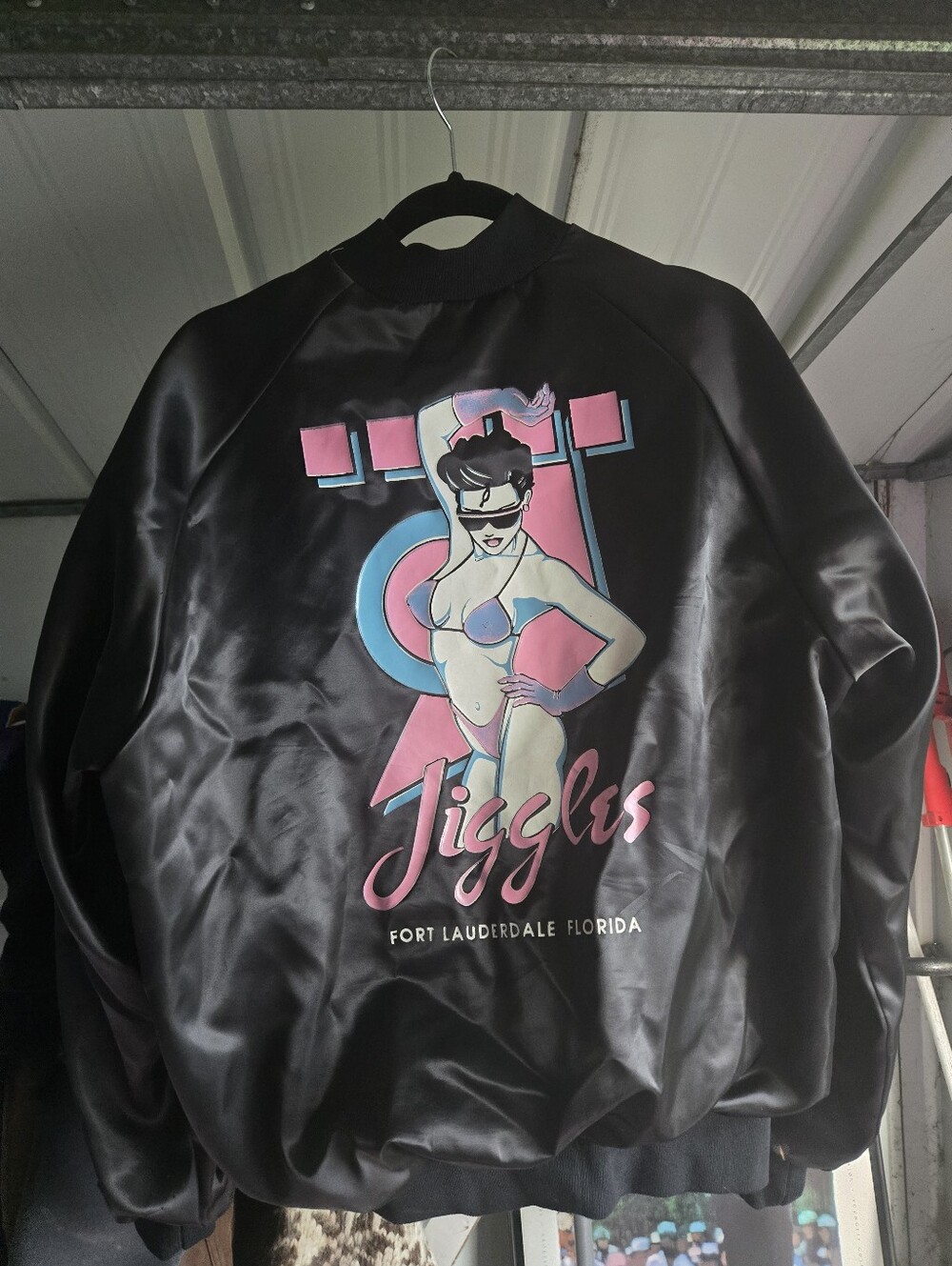 Black Satin Graphic Bomber Jacket